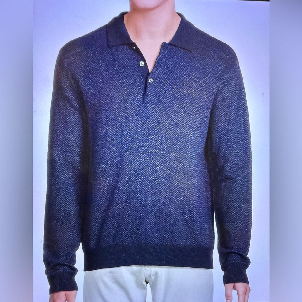 NWT Ralph Lauren Purple Label’s Cashmere & Linen Herringbone Polo Sweater